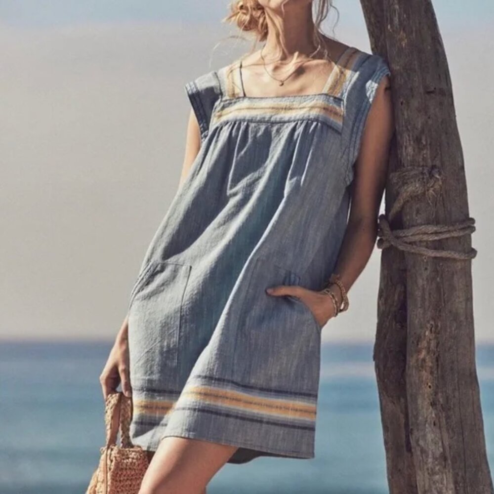 FAHERTY Hailee Stripe Trim Shift Dress, Small, 100% cotton, Excellent Condition